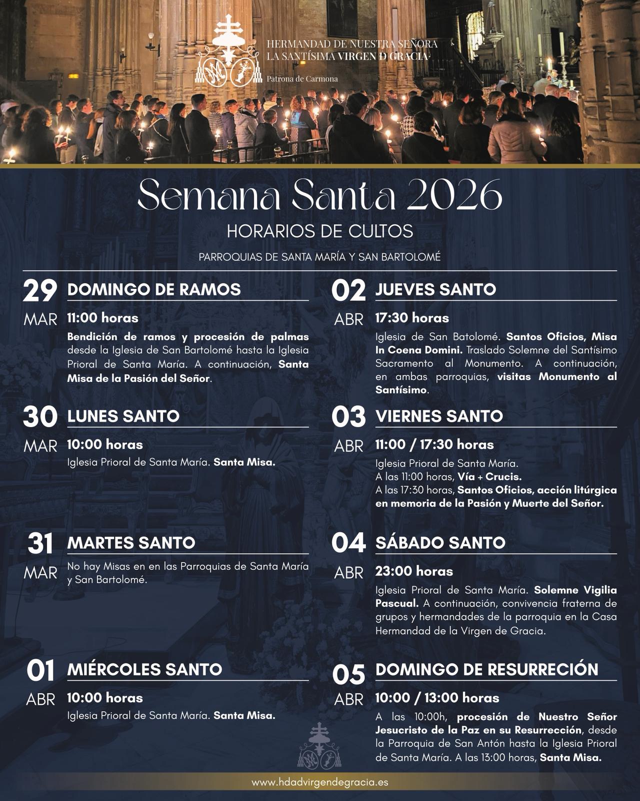 Horarios de cultos de las Parroquias de Santa María y San Bartolomé en Semana Santa